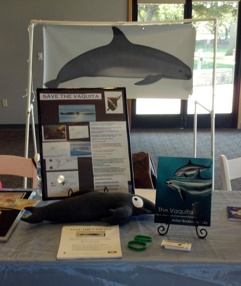 The table that Mrs. Whittenbury manned to raise awareness for the Vaquita and my book. 